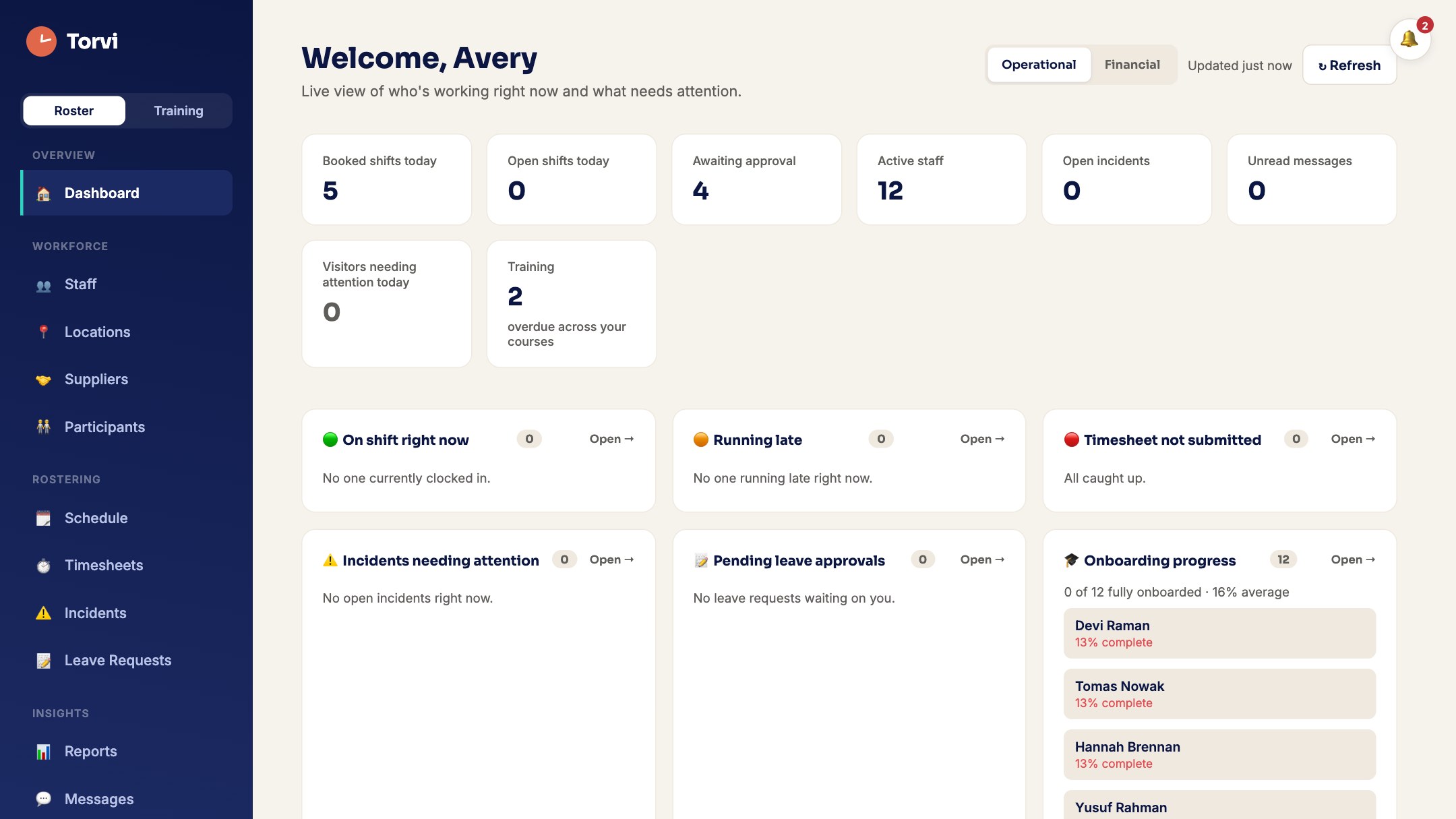 The Torvi dashboard