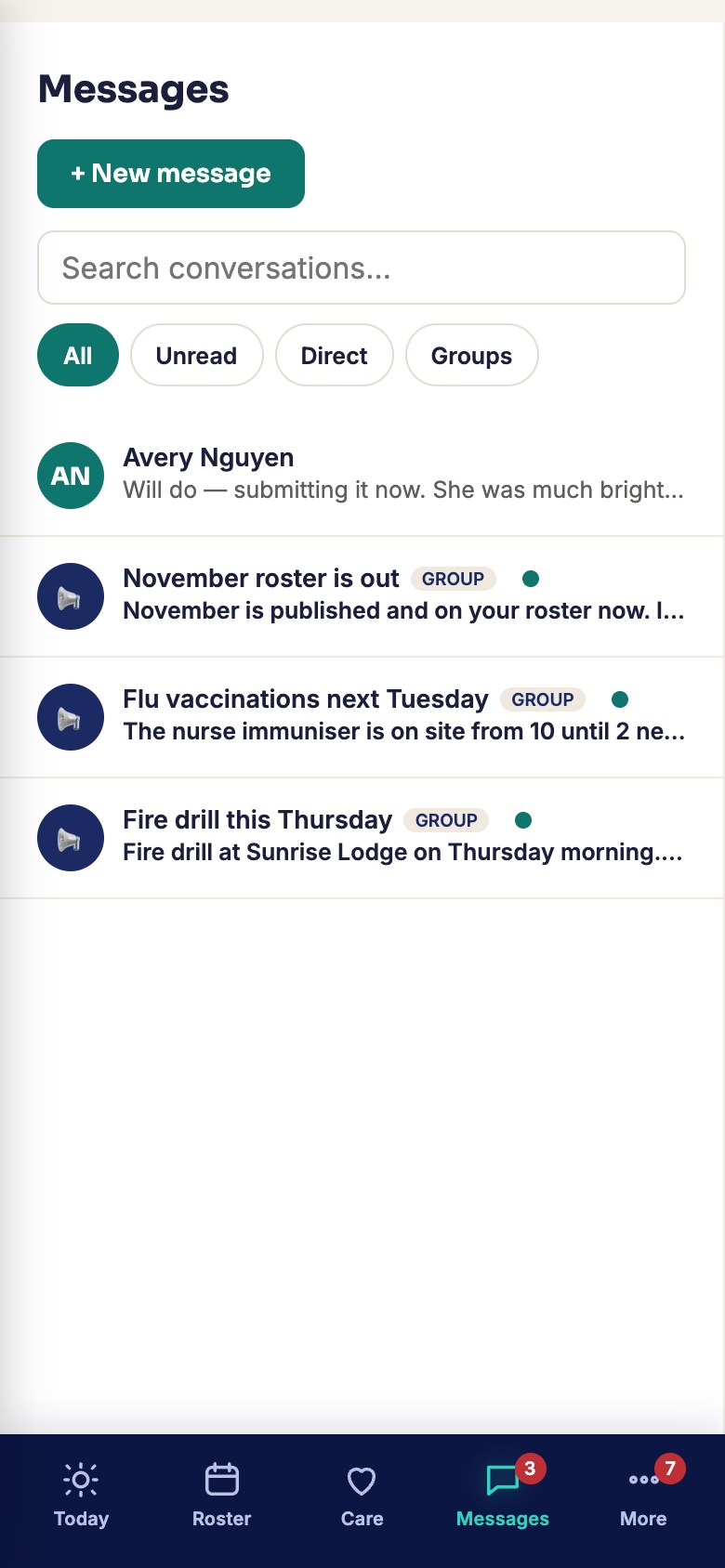 Messages from the organisation on a phone