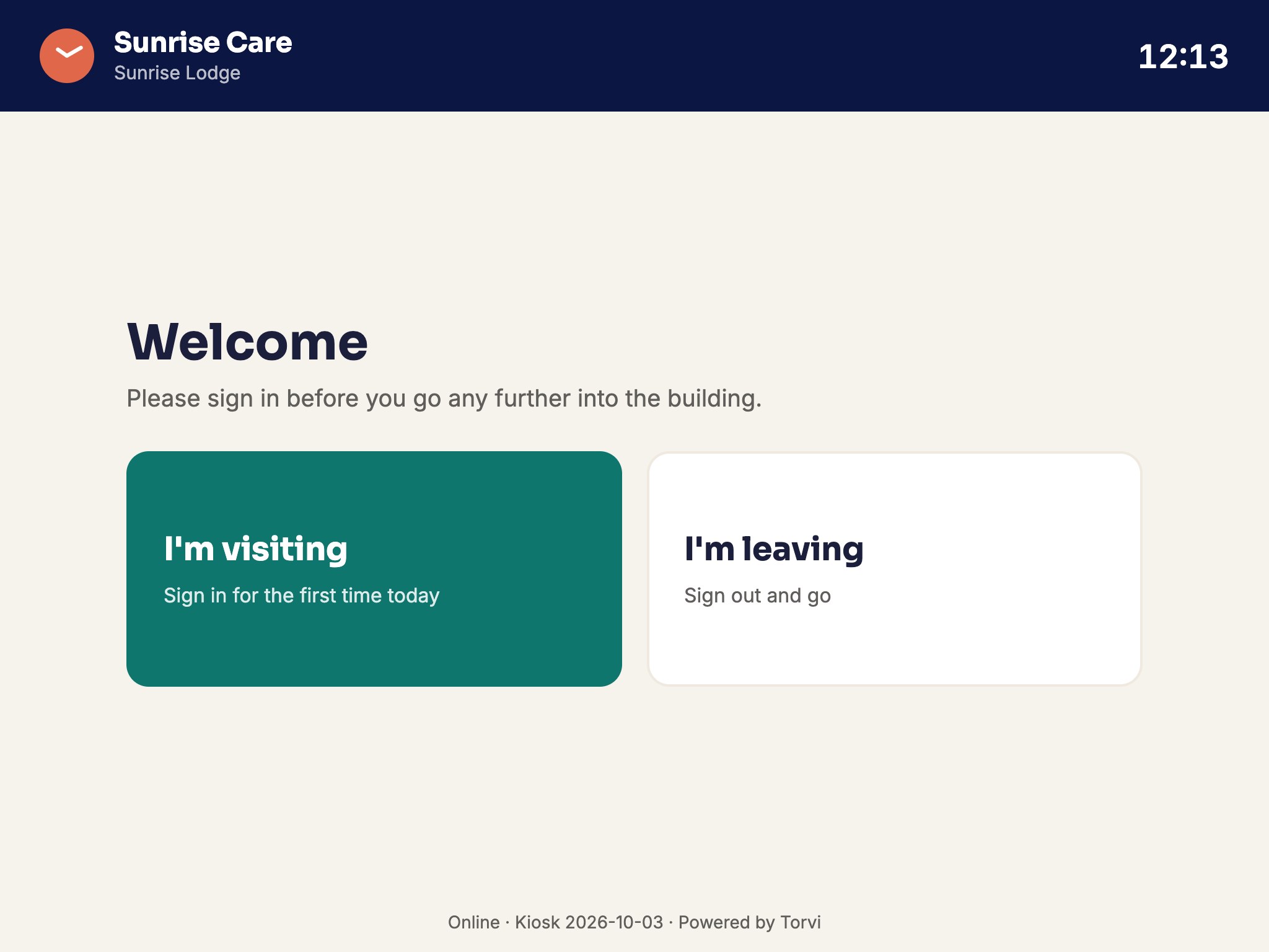 The visitor screen on a tablet in the foyer